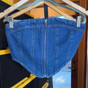 Vintage Lone Star Blue Indigo Wash Denim Smocked Corset Tube Top Size Small thumbnail 1