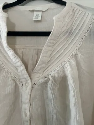 H&M Cream Cotton Linen Crochet Lace Peasant Top Medium Cottagecore Poet Prairie thumbnail 6