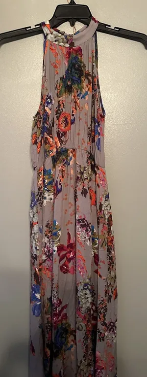 Staccato Dress Women Small‎ Grey Floral Maxi Long Halter Neck Sleeveless Rayon thumbnail 1