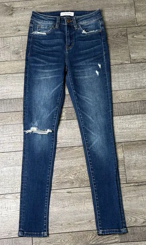 Flying Monkey Dark Blue Distressed Skinny Jeans thumbnail 1