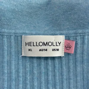 Hello Molly Light Blue Ribbed Knit Zip Up Cardigan Sweater XL US 10 Collar thumbnail 5