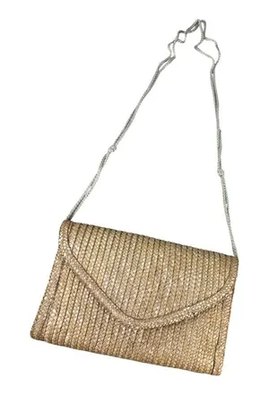 Vintage Woven Straw Crossbody Bag Tan Envelope Flap Boho Summer Hong Kong thumbnail 1
