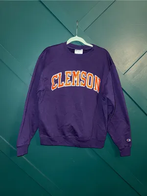 Vintage Champion Clemson Tigers Purple Sweatshirt Orange & White Logo thumbnail 2