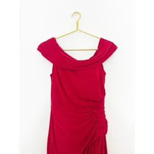 Ieena Mac Duggal Ruched Red Off-The-Shoulder Midi Dress Size 6 Cocktail Wedding thumbnail 5