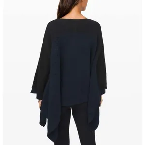 Lululemon It All Lines Up Poncho Sweater OS Navy Black Ribbed Knit Travel‎ Cozy thumbnail 3
