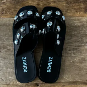 NEW Schutz Square Toe Lizzie Slide~Black~Jelly~10 / 40 ~Gorgeous Statement Shoes thumbnail 6