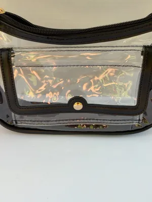 Clear Stadium Crossbody Bag Black Trim Green Red Stripe Strap Gold Hardware thumbnail 5