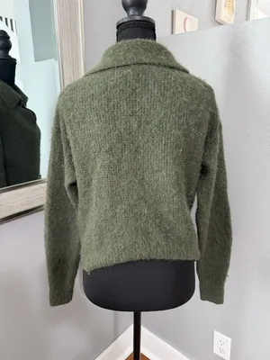 Everlane Alpaca Merino Wool Collared Capsule Cozy Sweater Green Size Small thumbnail 4