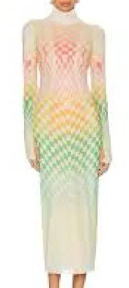 AFRM Sheer Ombre Maxi Dress with Chevron Knit Pattern - Cream & Pastel thumbnail 1