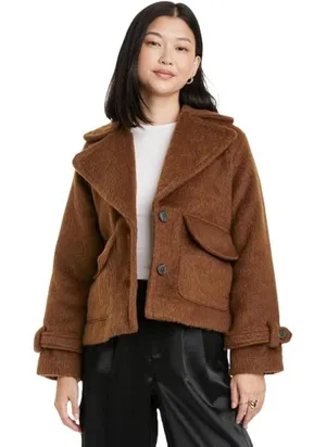 A New Day Womens Brown Button-Up Wool-Blend Jacket Size S thumbnail 1