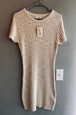 Cream Bodycon Sweater Dress Medium Minimalist Fall/Winter thumbnail 1