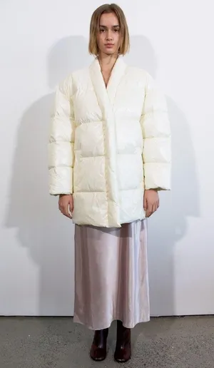 ZARA Water Repellent Puffer Padded Jacket Coat w/ Hidden Button Shinny White New thumbnail 8