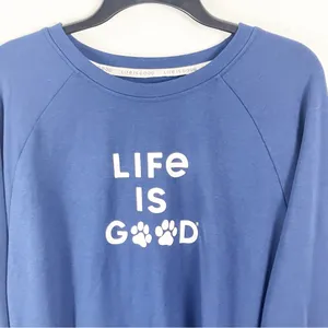 LIFE IS GOOD Blue Long Sleeves Dog Paw Print Sleep Sweatshirt, Size XL thumbnail 8