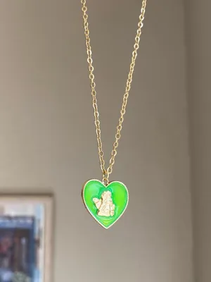 gold tone stainless steel angel cherub green heart goth cute chic antique style necklace👼💗 thumbnail 6