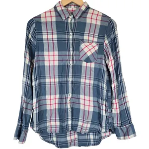 Woolrich Plaid‎ Button Down Shirt Womens M Blue Pink Long Sleeve Rayon thumbnail 1