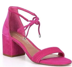 Gianni Bini Rhiaann Pink Fuchsia Suede Ankle Tie Block‎ Heel Sandals thumbnail 1