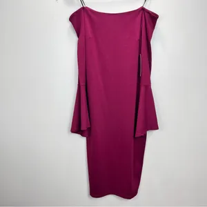 Lulus All She Wants Burgundy Off Shoulder Bell Sleeve‎ Bodycon Midi Dress LARGE thumbnail 6