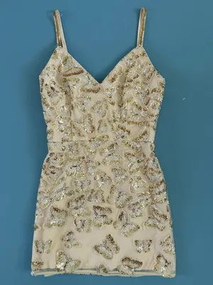 NWT Dress The Population Anya Champagne Multi Butterfly Sequin Beaded‎ Dress thumbnail 6