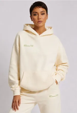 MESHKI Oversized Cream Graphic Hoodie Fleece Streetwear Pullover Medium Cozy thumbnail 1