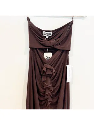 AmyLynn‎ Twist Front Rosette Maxi Dress Small Wedding Guest Romantic Chic Brown thumbnail 4