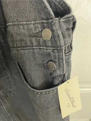 Universal Thread Black Denim Wide-Leg Overalls Button Sides Size 4 retro grunge thumbnail 5