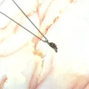 Silver tone half angel wing pendant necklace thumbnail 7