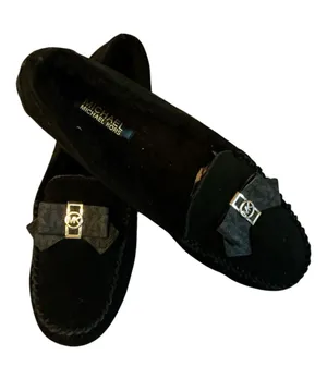 Michael Kors Black Suede Moccasin Slippers Faux Shearling NWOT Size 8.5M thumbnail 1