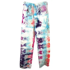 Zara Size 2 Jeans Handmade Tie Dye High Rise Relaxed Mom‎ Straight Boho 1375 thumbnail 2