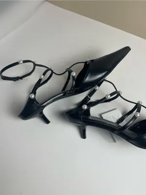 Zara Black Pearl Strappy Kitten Heel Pointed Toe Pumps NWT Size 9 / EUR 40 thumbnail 11