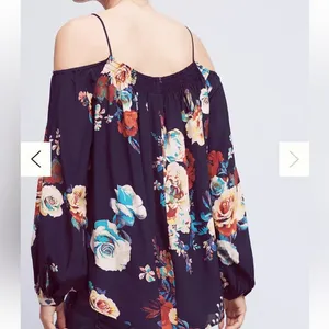 Anthropologie Maeve Tallie Open-Shoulder Silk Top women’s large‎ floral thumbnail 5