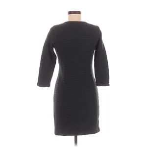 Anthropologie Black Ribbed Knit Bodycon Sheath Dress 3/4 Sleeve US 6 Cotton thumbnail 2