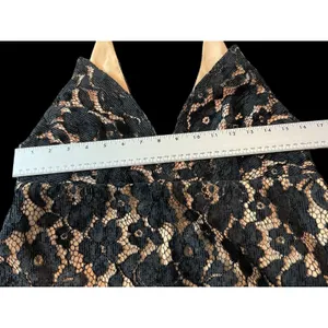 Free People Sleeveless Black Lace Tan Deep V-neck Mini Dress 8 NWT thumbnail 8