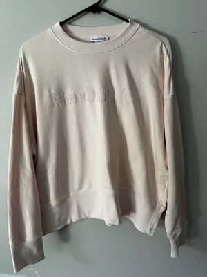 Reebok Womens Crewneck Sweatshirt Peach Pink Embroidered Logo Small thumbnail 1