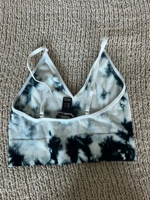 Charlotte Russe Stylish tie-dye bralette perfect for comfort and style. Features a unique black and white pattern. thumbnail 2