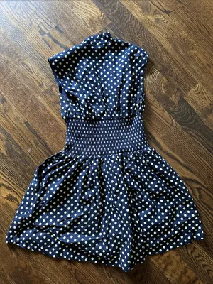 Anthropologie Tommie Cap sleeve Navy and Yellow Polka Dot Zip-Front Mini Dress thumbnail 8
