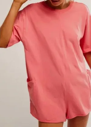 NWT Free People Movement Hot Shot Tee Romper In Tulip Pink XL thumbnail 1