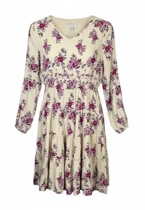 Hayden Los‎ Angeles Purple Floral Tiered Smocked Waist Rayon Dress Medium Boho thumbnail 1