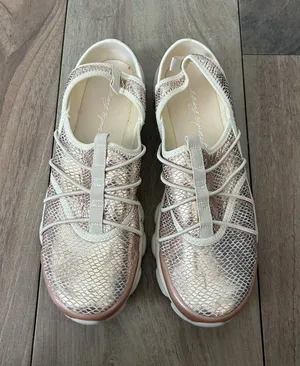 Women's Rose Gold Slip-On Sling Back Metallic Snake Print Athletic Sneakers thumbnail 1