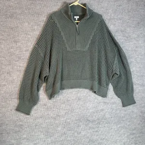 Aerie Size-XXL Womens Sweater Oversized Green Crochet Long Sleeve thumbnail 2