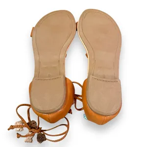 Maurices Brown Faux Leather Lace Up‎ Tassel Pom Pom Flat Sandals Sz 8 thumbnail 6