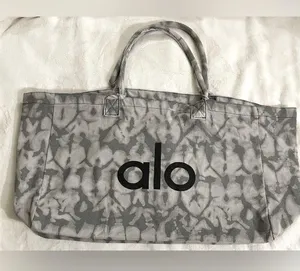 NWT Alo Yoga Shopper Tote Bag Tie Dye Oversized Heavy Duty Canvas Grey/Black thumbnail 8