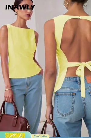 SheIn Yellow backless top thumbnail 1