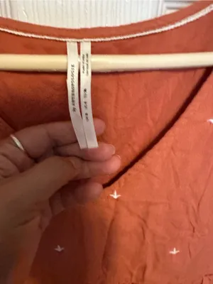 Anthropologie Coral Orange V‑Neck Midi Dress with Eyelet Trim thumbnail 4