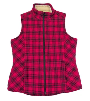Duluth TRADING Womens Small Sherpa Lined‎ Plaid Vest Red Black Zip Up Quilted thumbnail 1