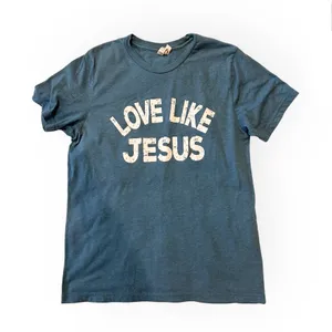 Bella Canvas -“Love Like Jesus” Tee-Blue/Teal-EUC-Large thumbnail 1