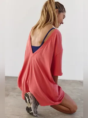 NWT FREE PEOPLE MOVEMENT Hot Shot Tee Romper - Hibiscus $60 MSRP thumbnail 3