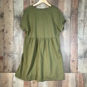 Universal Threads Olive Green Linen Blend V-Neck Babydoll Mini Dress Pockets L thumbnail 8