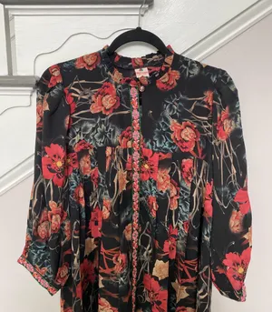 Women’s Floral Long Sleeve A-line Mid Length Georgette Lined Dress thumbnail 2