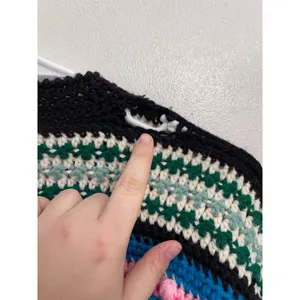 Hand Crocheted Striped Cardigan Chunky Knit Grannycore Sweater w/‎ Flaw thumbnail 3