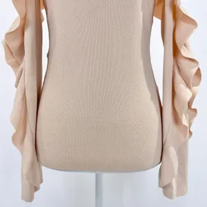 Club Monaco Ruffle Trim Cold Shoulder Long Sleeve Sweater Blush Pink Size XS thumbnail 5